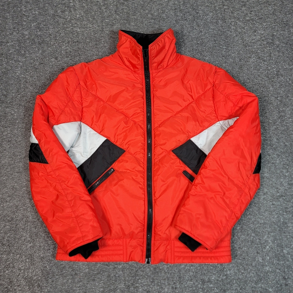 Vintage 80s Black Bear Puffer Ski Jacket Mens L Red Nylon Insulated Made In USA.